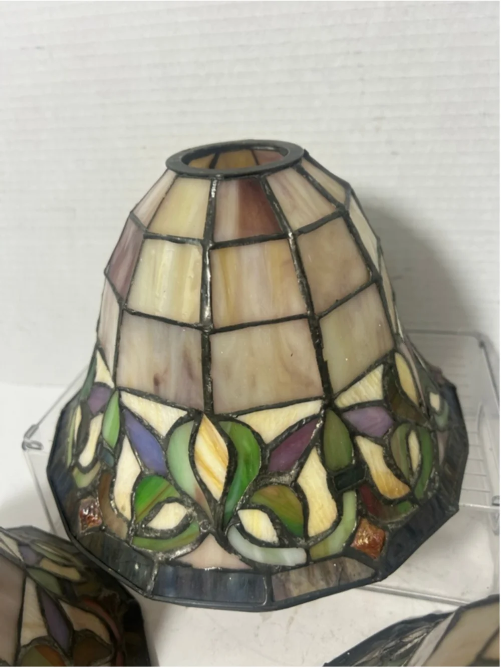 Vintage Tiffany Style Marble Slag Stained Glass Lamp Shades Set 3 Floral Retro